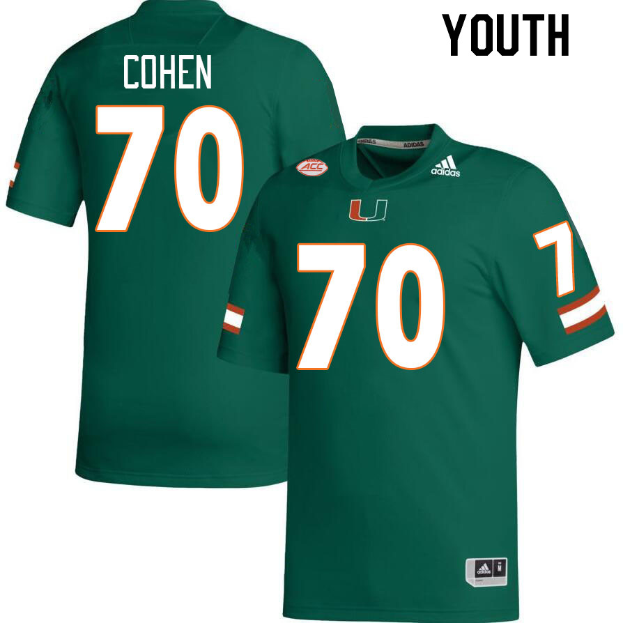 Youth #70 Javion Cohen Miami Hurricanes College Football Jerseys Stitched-Green